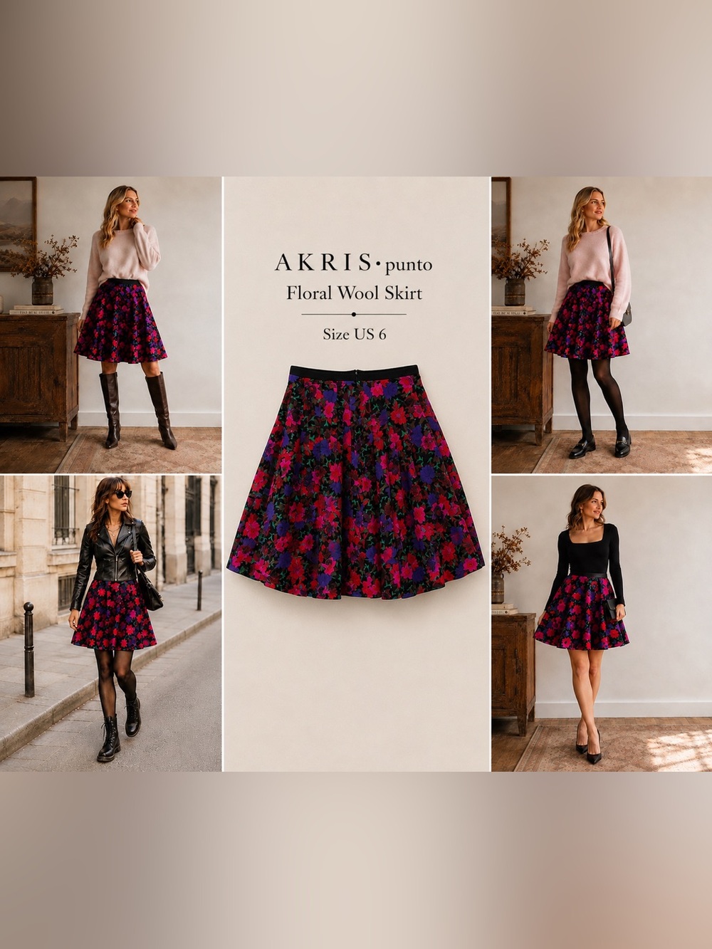 Akris Punto Purple & Pink Floral Circle Skirt